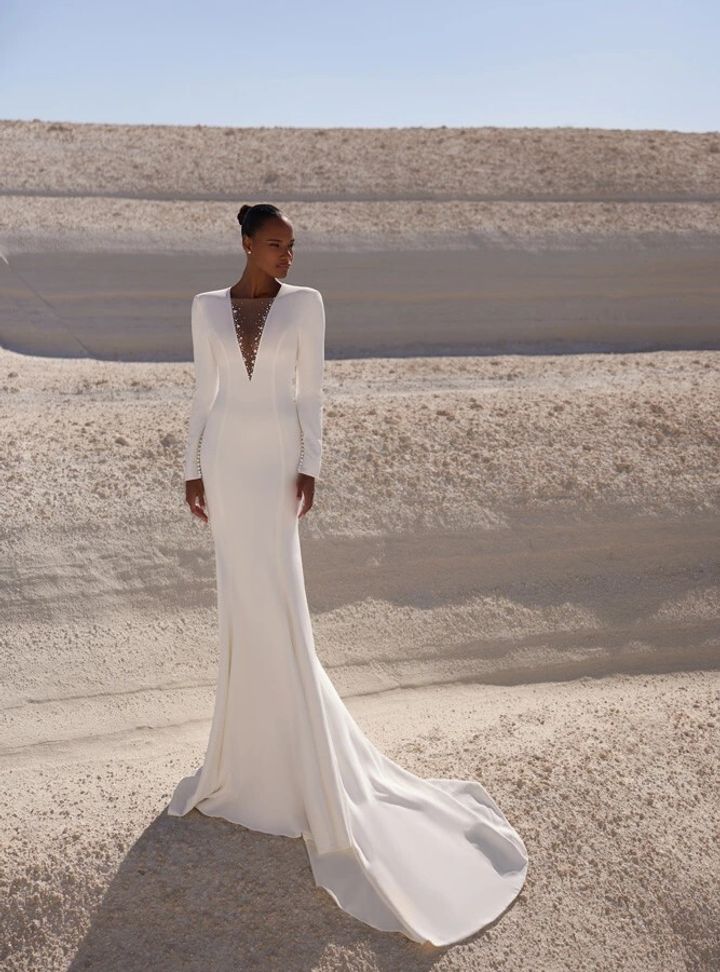 2025 Eva Lendel -7-25 Balık Kesim V Yaka Modern Gelinlik