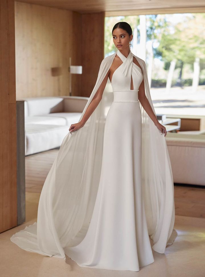 2025 Rosa Clara Pelerinli Düz Kesim Gelinlik