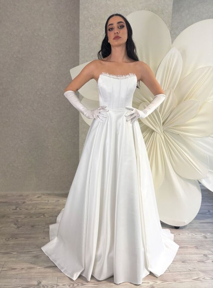 Straplez Yaka Saten Vintage Gelinlik