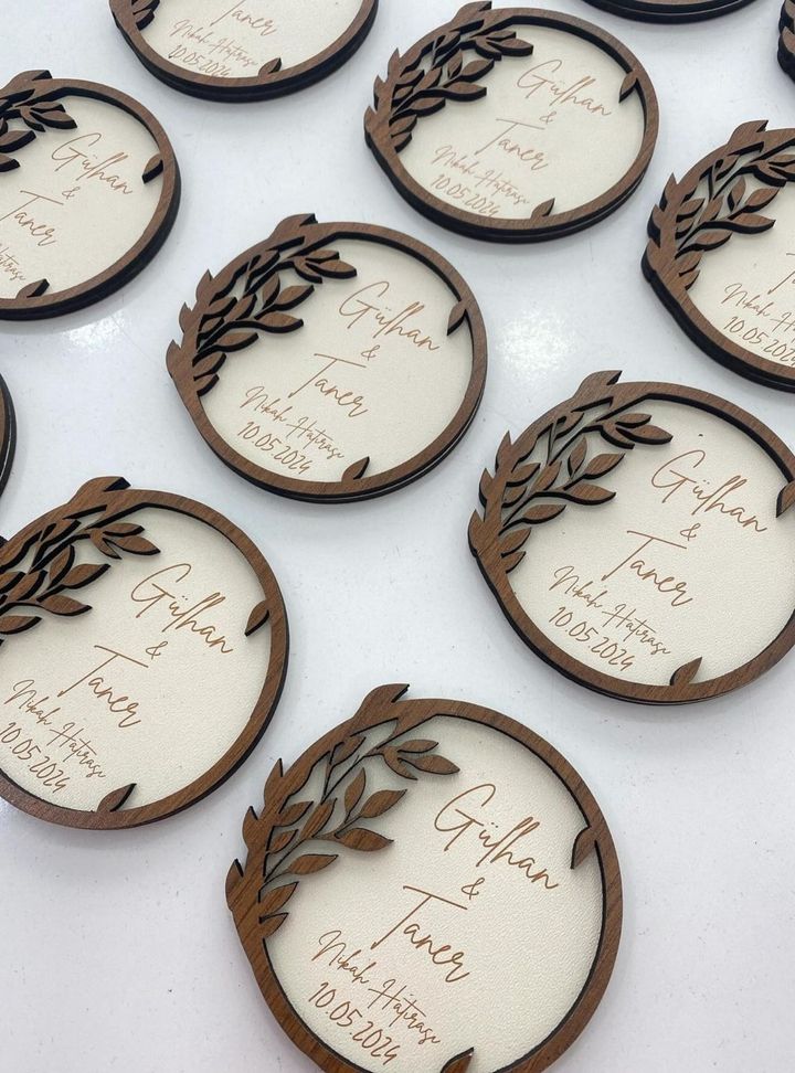 Ahşap Çerçeveli Bardak Altlığı Hediyelik Bardak Altlığı Düğün Hediyelik