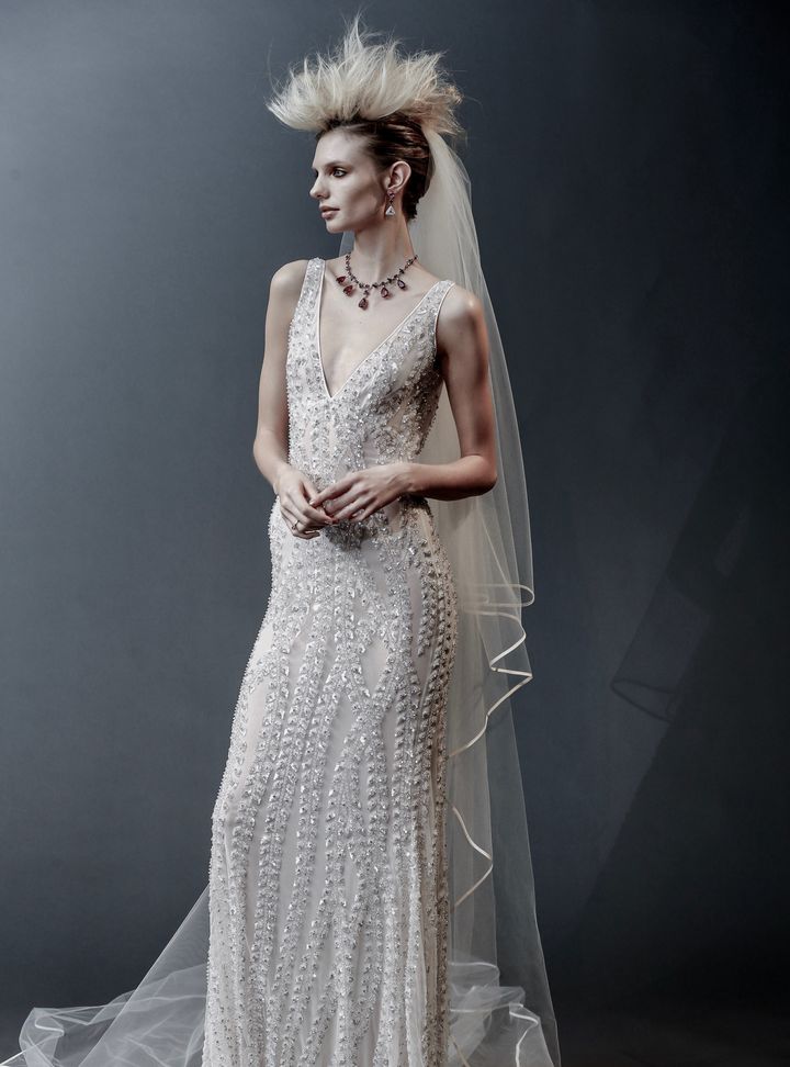 Naeem Khan İşlemeli Düz Kesim Gelinlik