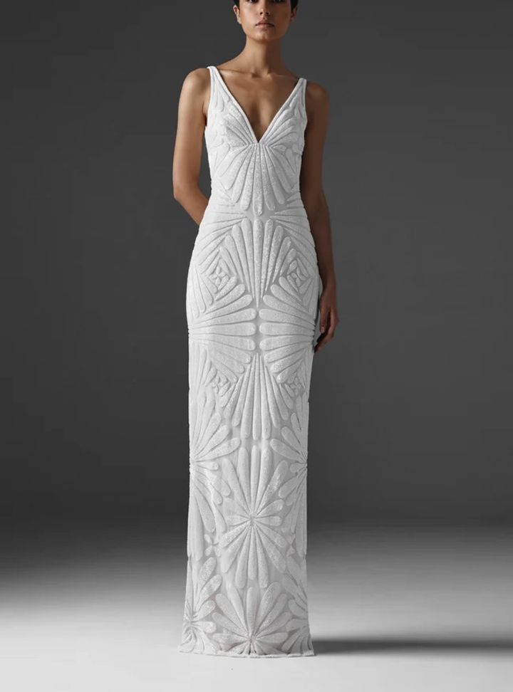 2025 Naeem Khan -16-25 Halter Yaka Düz Kesim Gelinlik