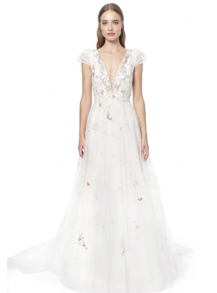 Jenny Packham V Yaka Taş İşlemeli Gelinlik