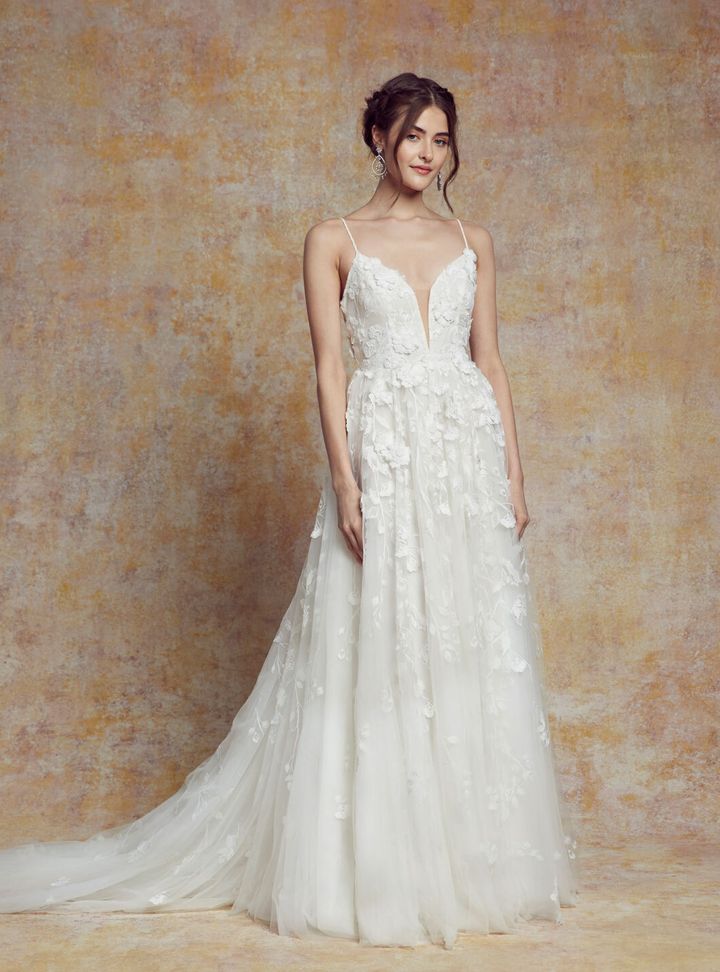 Marchesa Askılı Gelinlik A Kesim V Yaka Göğüs Dekolteli Gelinlik