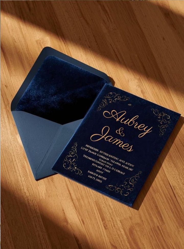 Lacivert Kadife Davetiye Kadife Düğün Davetiye