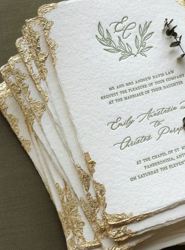 Gold Köşeli Sade Davetiye Altın Varaklı Düğün Davetiye