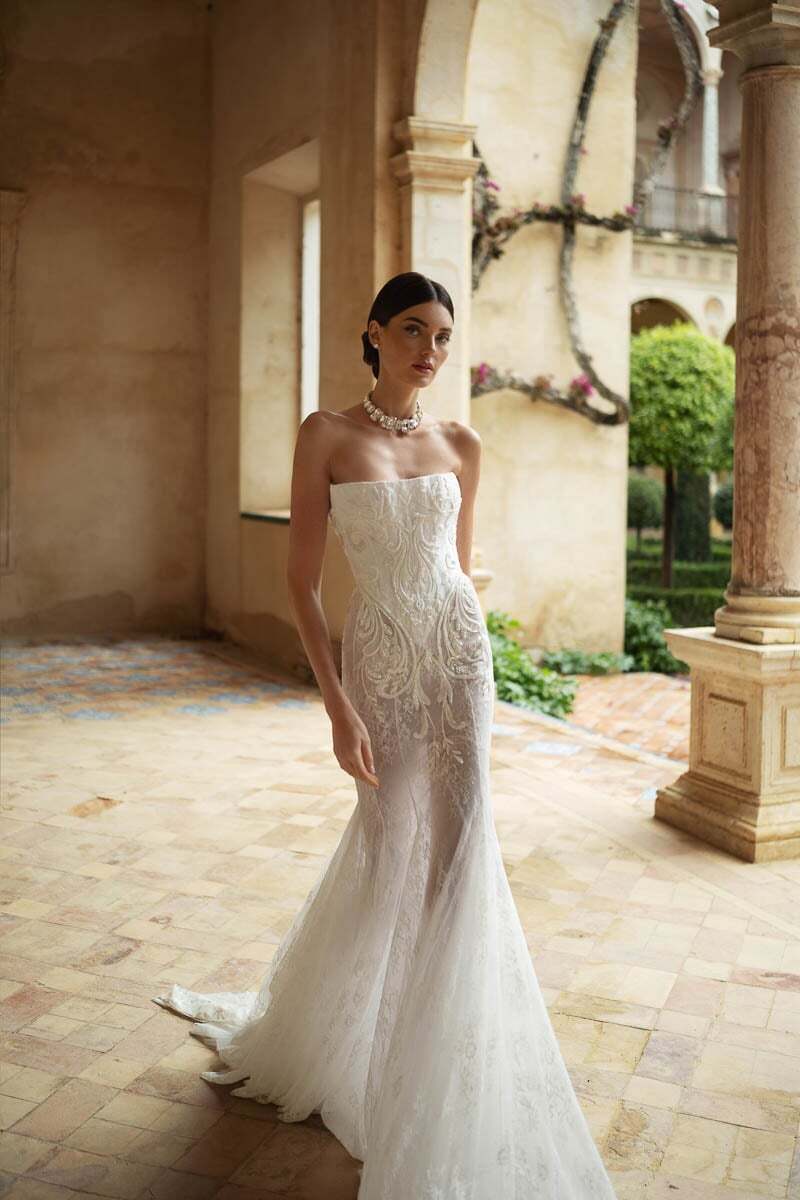 2026 Berta-9-26 Balık Kesim Straplez Sırt Dekolteli Gelinlik