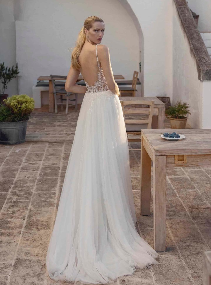2026 Modeca Gelinlik 217-26 Bohem Vintage Tarlatansız Gelinlik