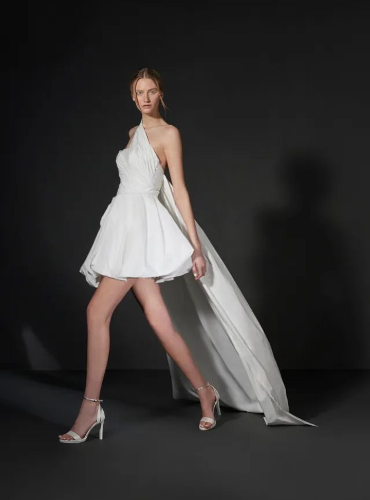 2025 Vera Wang Tek Omuz Kısa Gelinlik