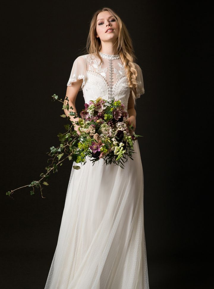 Temperley London Bisiklet Yaka Kısa Kollu Gelinlik