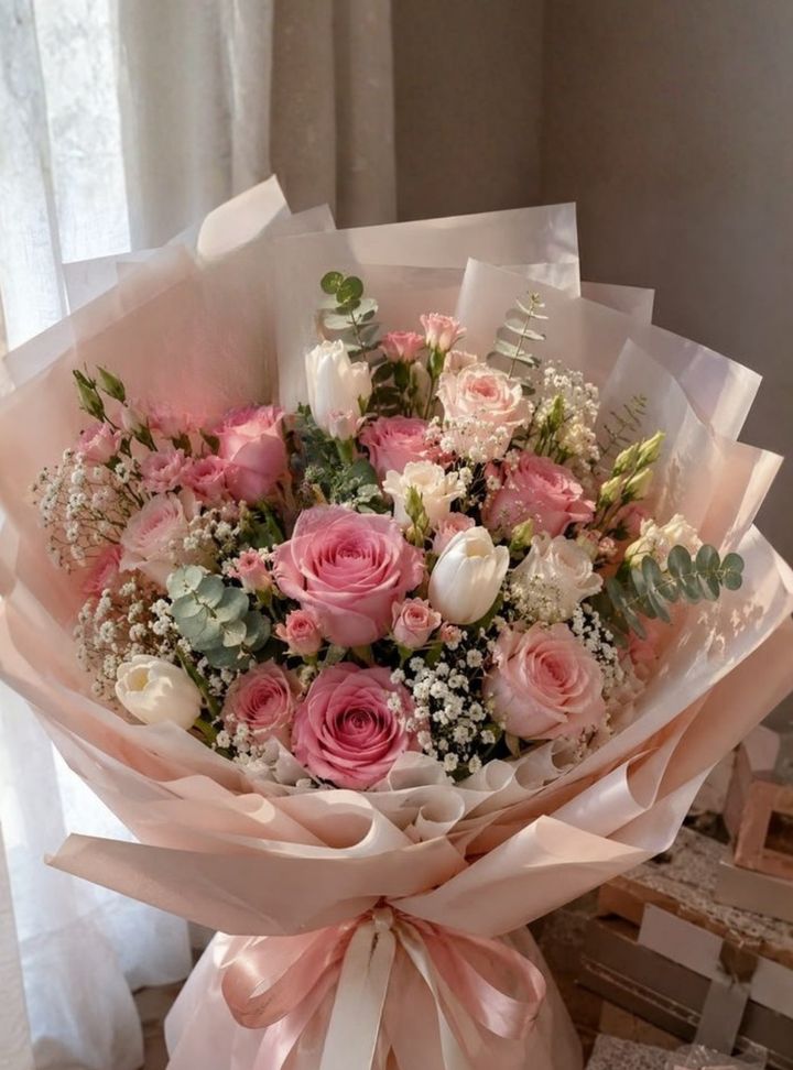 Pembe Gül Ve Lale Buketi