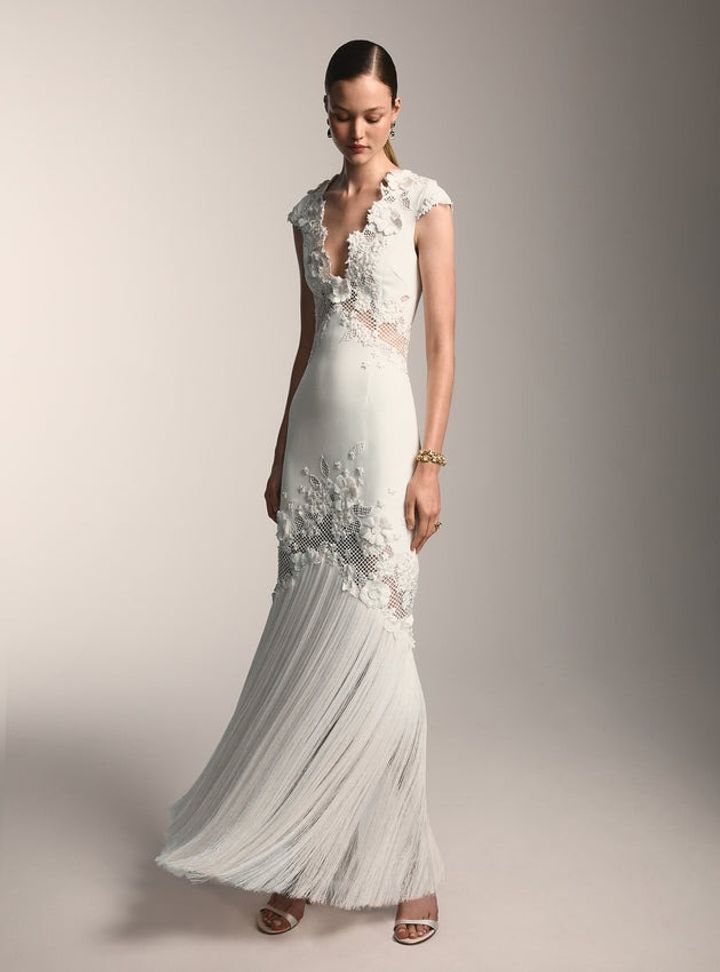 2026 Oscar de la Renta-9-26 Balık Kesim Bohem V Yaka Gelinlik