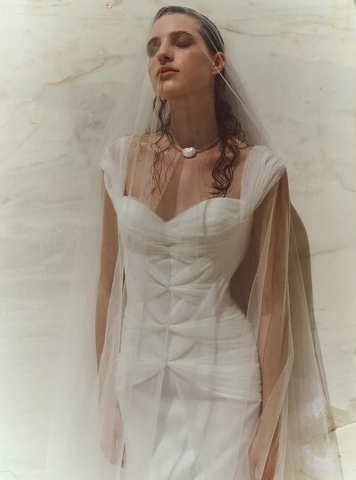 2025 Costarellos Kare Yaka Tül Gelinlik