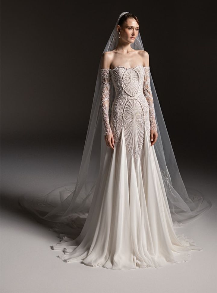 2026 Georges Hobeika -23-26 A Kesim Düşük Omuz Göğüs Dekolteli Gelinlik