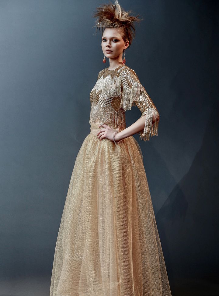 Naeem Khan Altın Renkli A Kesim Gelinlik