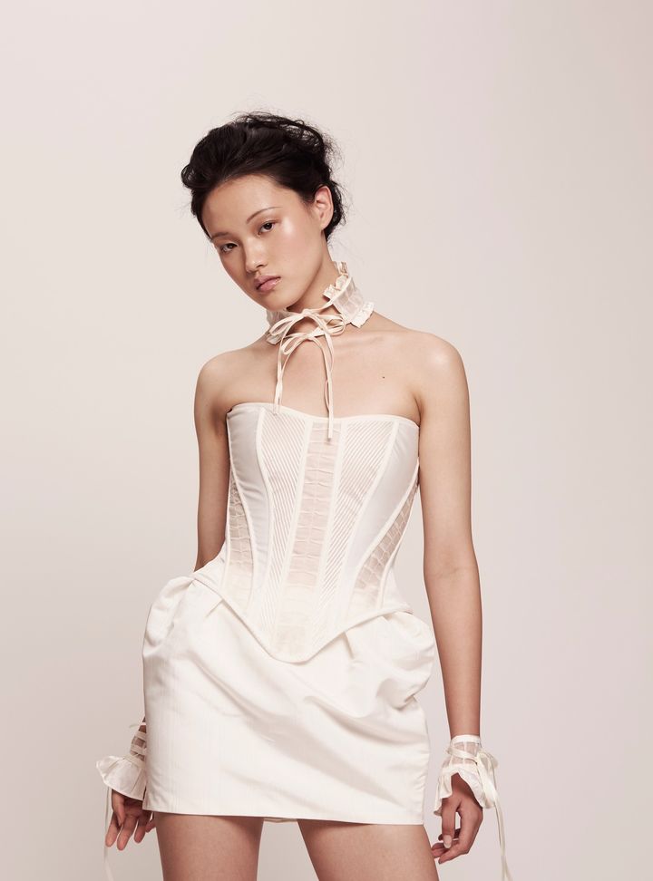 2026 Jaclyn Whyte-30-26 Straplez Düz Kesim Göğüs Dekolteli Gelinlik