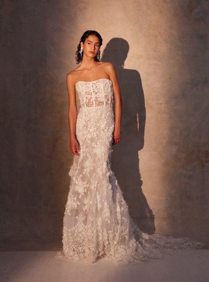 2025 Francesca Miranda -20-25 Balık Kesim Straplez Göğüs Dekolteli Gelinlik