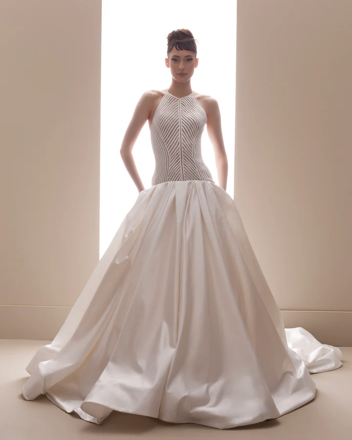 2026 Francesca Miranda -3-26 Prenses Kesim Sırt Dekolteli Halter Yaka Gelinlik