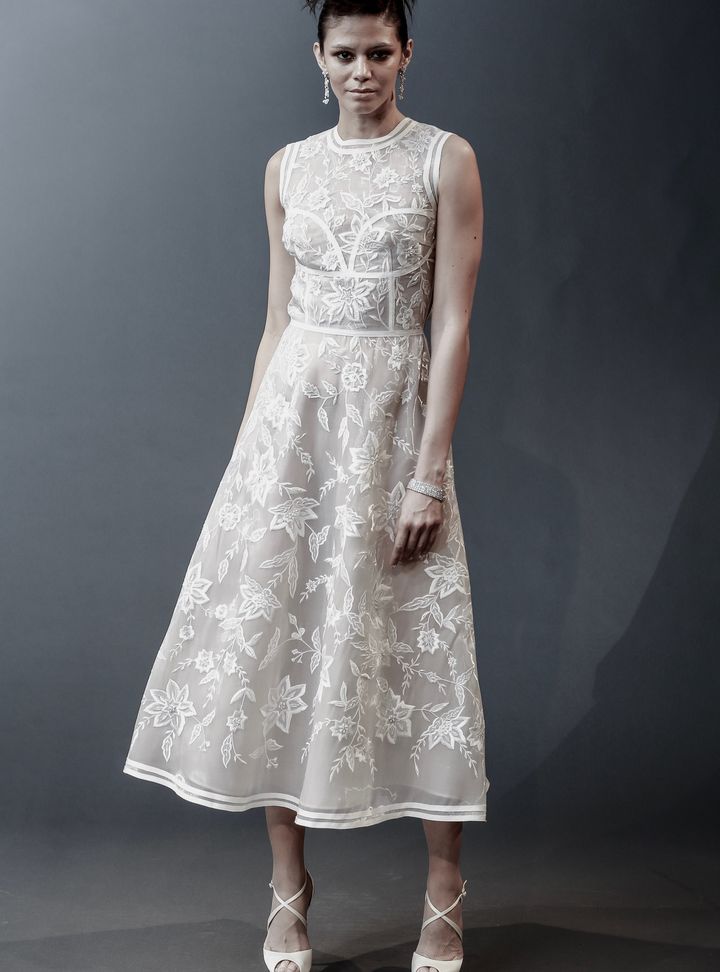 Naeem Khan Midi Boy Gelinlik A Kesim Modern Bisiklet Yaka Gelinlik