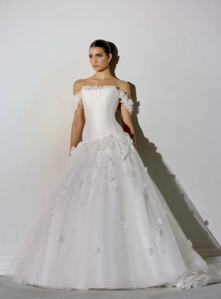 2026 Justin Alexander-39-26 A Kesim Vintage Düşük Omuz Gelinlik