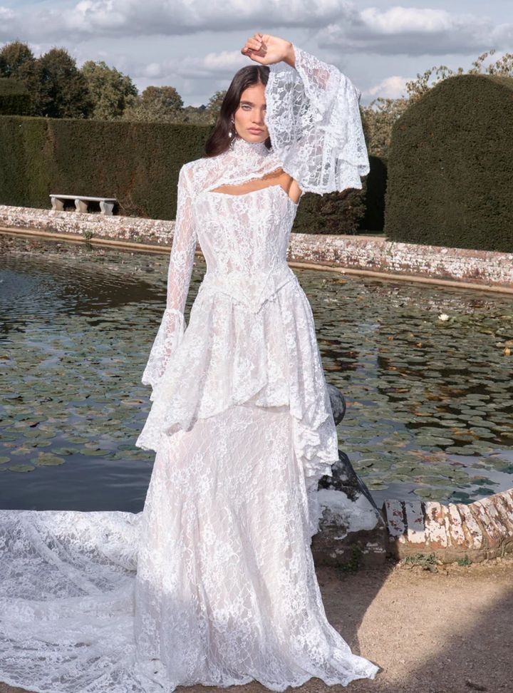 2026 Galia Lahav Alegria-36-26 A Kesim Vintage Göğüs Dekolteli Gelinlik