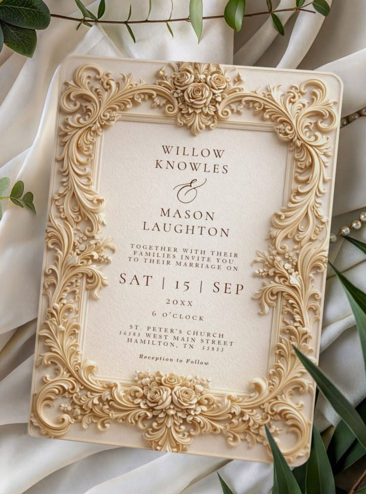 Üç Boyutlu Altın Varaklı Davetiye Altın Varaklı Düğün Davetiye