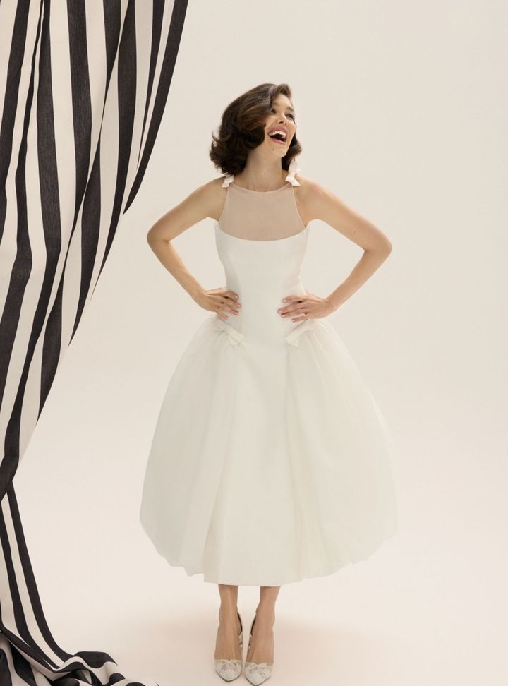 2026 Mark Ingram-22-26 Prenses Kesim Kayık Yaka Sade Gelinlik