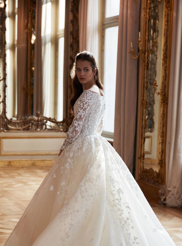 Elie Saab Uzun Kollu Kayık Yaka Gelinlik