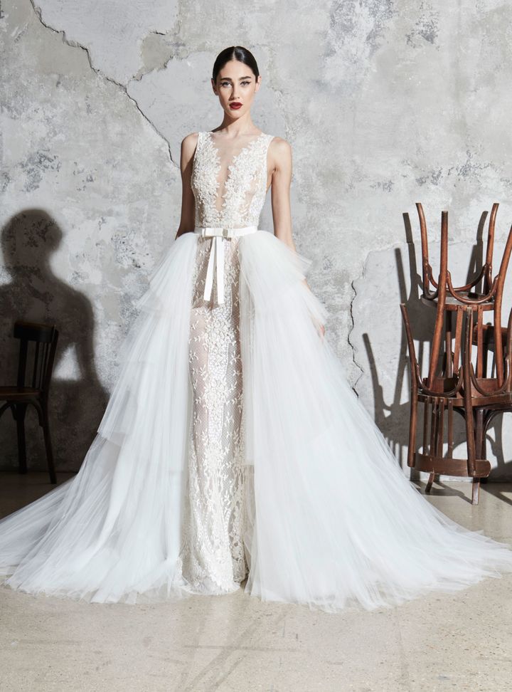 Zuhair Murad Derin V Yakalı Çıkarılabilir Etekli Gelinlik