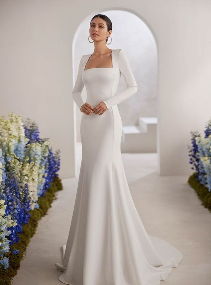 2025 Rosa Clara Kare Yaka Balık Kesim Gelinlik