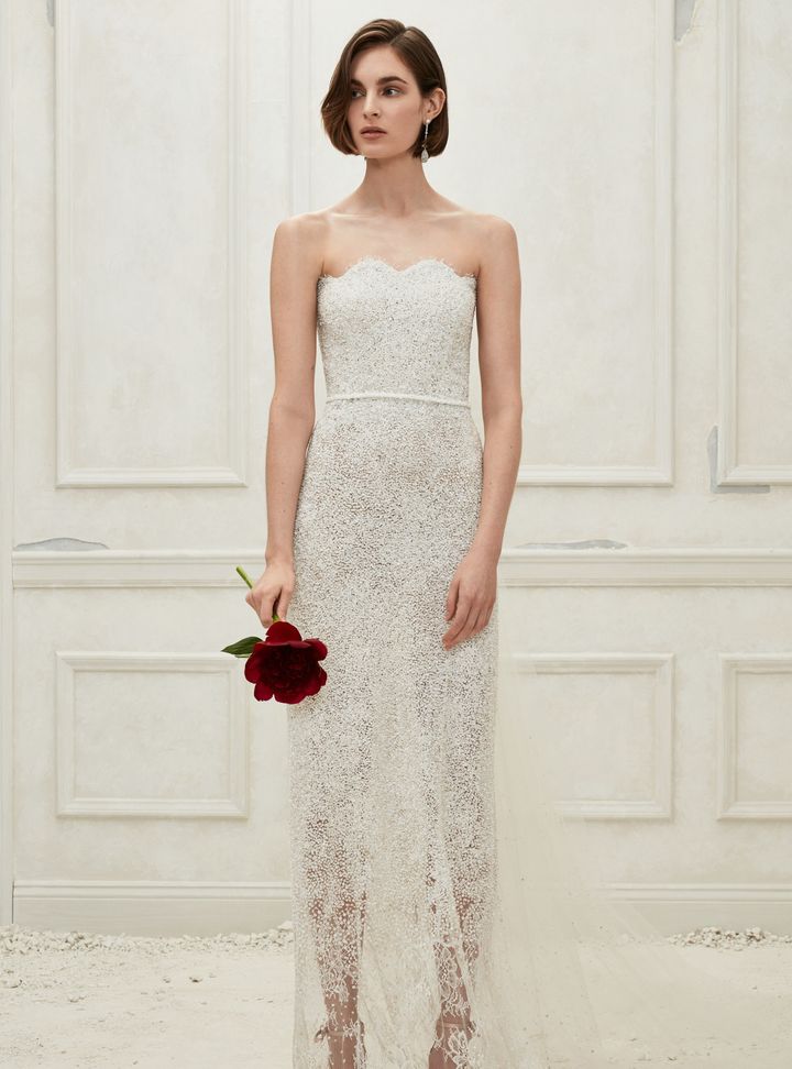 Oscar de la Renta Straplez Yaka Düz Kesim Gelinlik