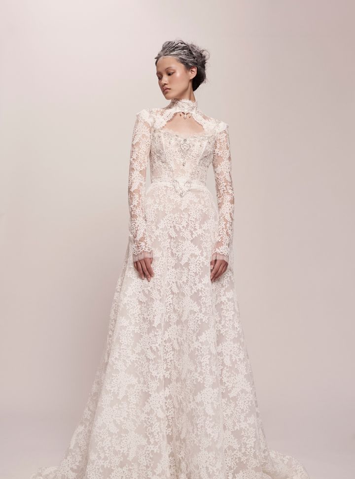 2026 Jaclyn Whyte-33-26 A Kesim Vintage Göğüs Dekolteli Gelinlik