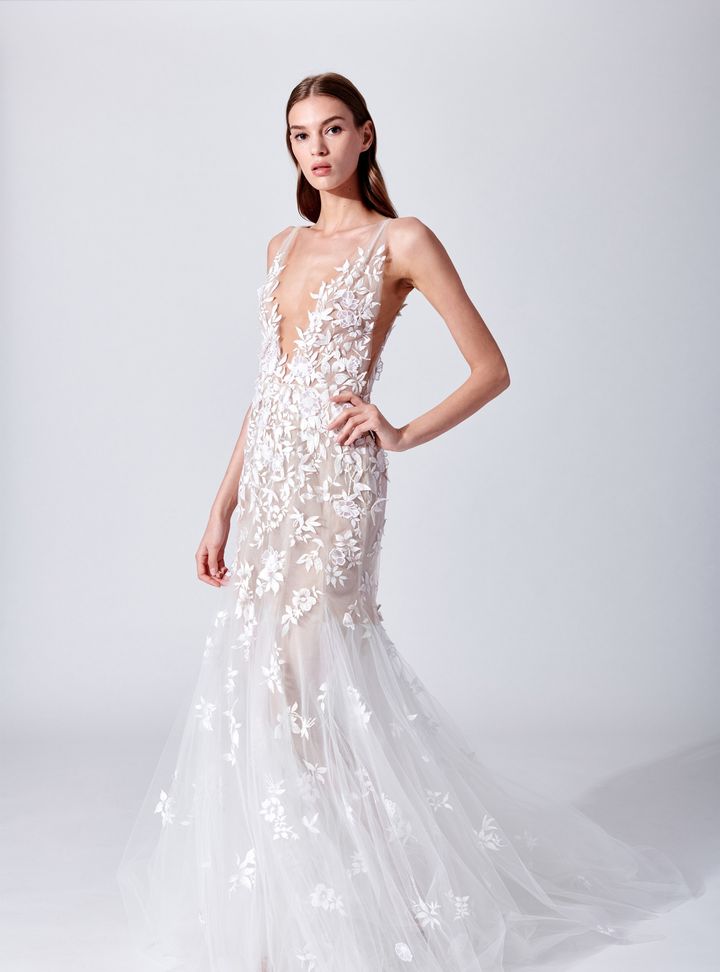 Oscar de la Renta Tül Etekli Yarım Balık Gelinlik