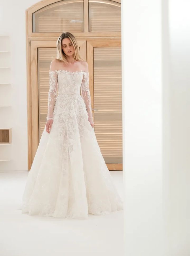 2025 Mira Zwillinger -7-25 A Kesim Düşük Omuz Gelinlik