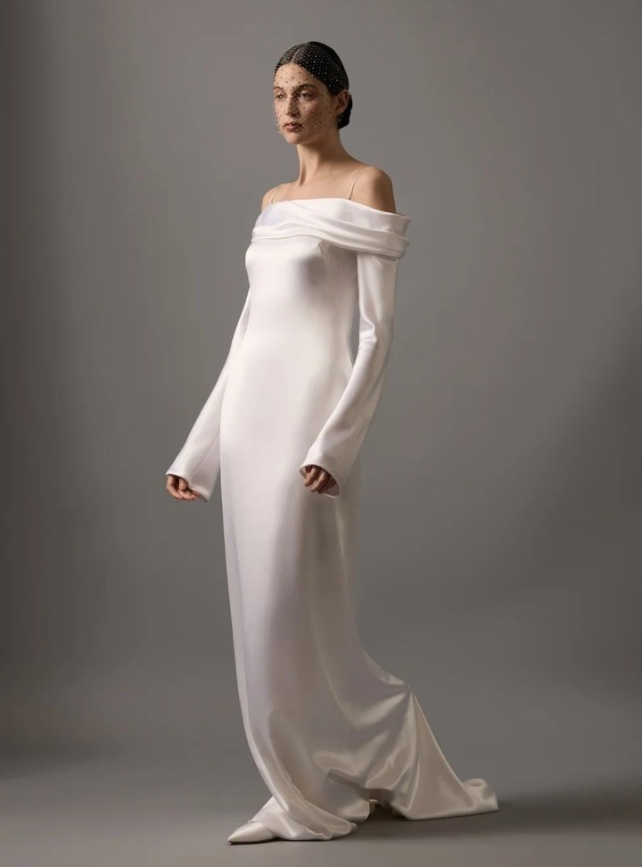 2026 House Of Gilles 24-26 Vintage Tarlatansız Düşük Omuz Gelinlik