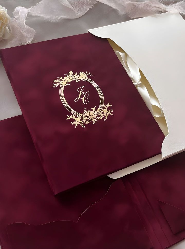 Monogramlı Kadife Davetiye Kadife Kına Davetiye