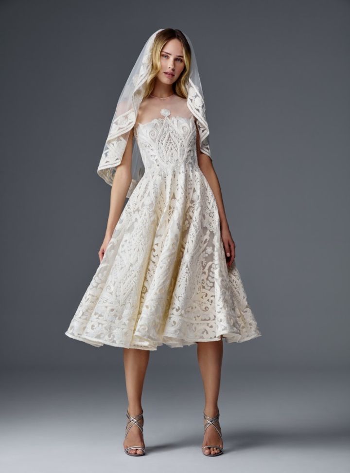 2025 Naeem Khan Bisiklet A Kesim Midi Gelinlik