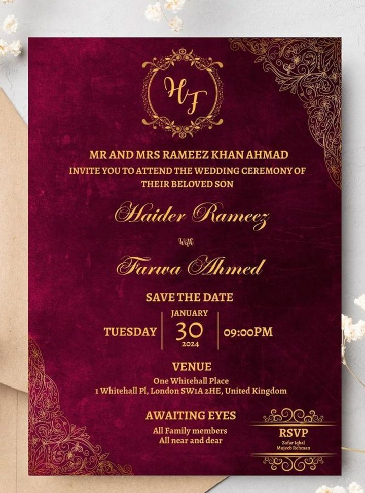 DVT-130-26 Altın Varaklı Kadife Davetiye