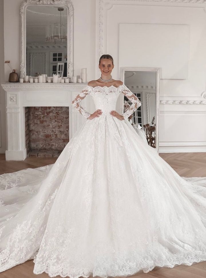 OLİVİA BOTTEGA-21 Prenses Kesim Kayık Yaka Romantik Gelinlik