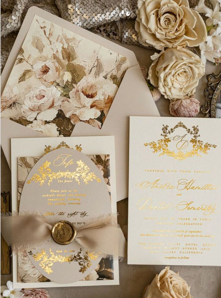 Fiyonklu Altın Varaklı Davetiye Altın Varaklı Düğün Davetiye