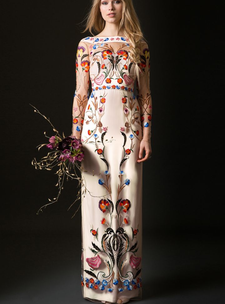 Temperley London Renkli İşlemeli Düz Kesim Gelinlik