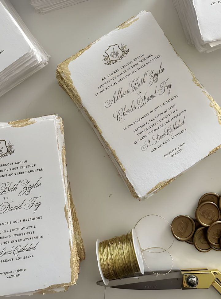 Altın Yaldızlı Sade Davetiye Altın Varaklı Düğün Davetiye