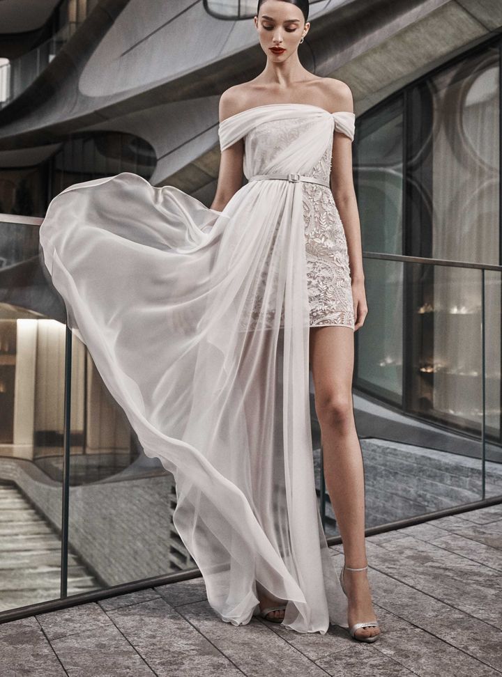 Naeem Khan Tül Detaylı Mini Gelinlik