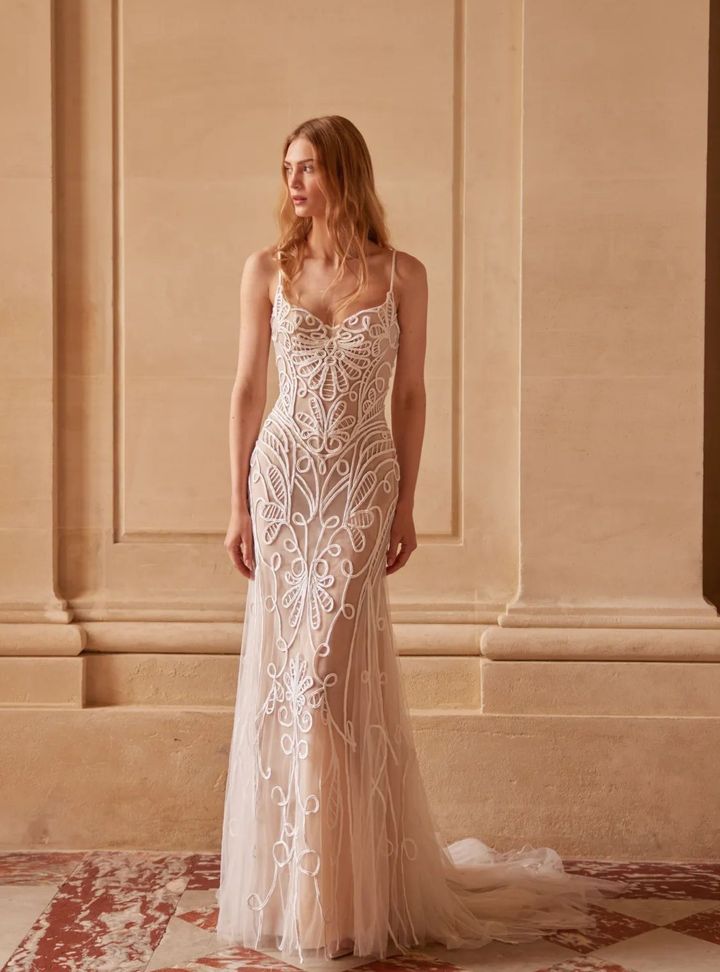 2026 Lihi Hod-17-26 A Kesim Kare Yaka Göğüs Dekolteli Gelinlik