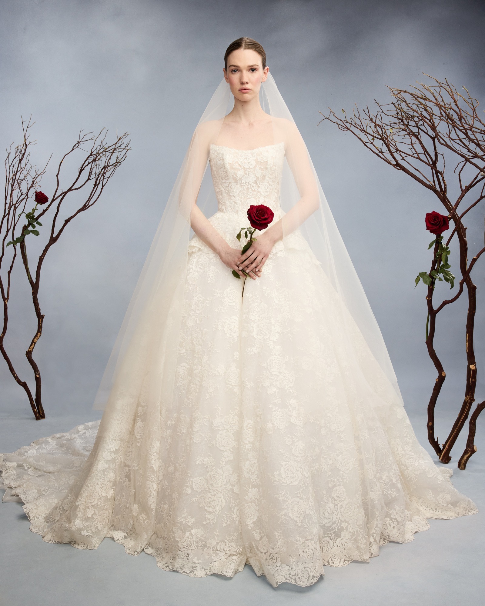 2026 Roses by Reem Acra 11-26 A Kesim Straplez Romantik Gelinlik