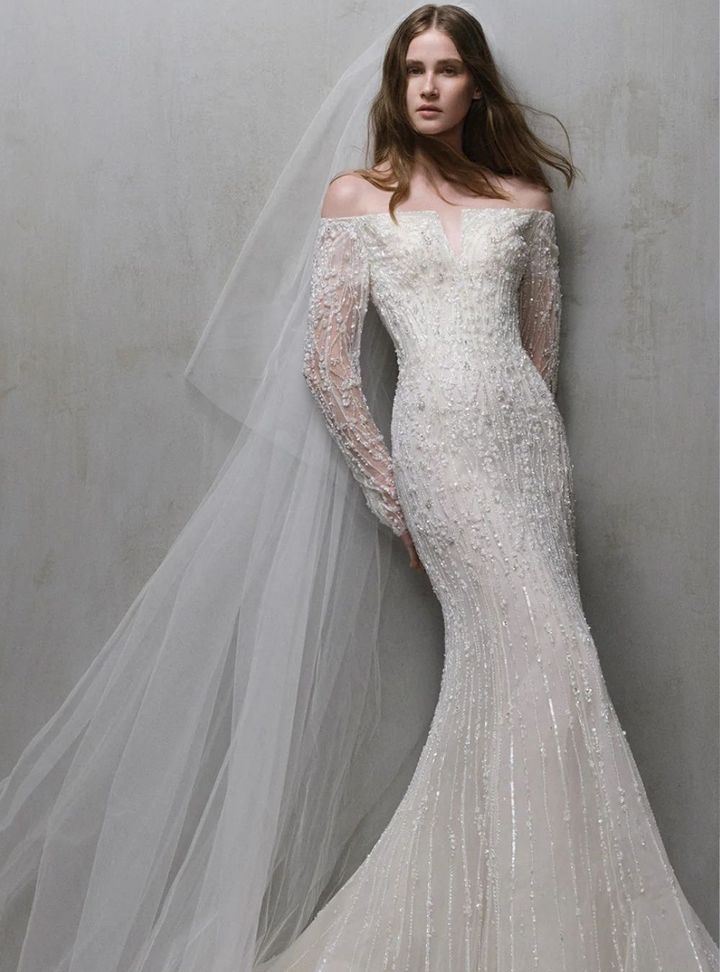 2026 Elie Saab-24-26 Balık Kesim Düşük Omuz Göğüs Dekolteli Gelinlik