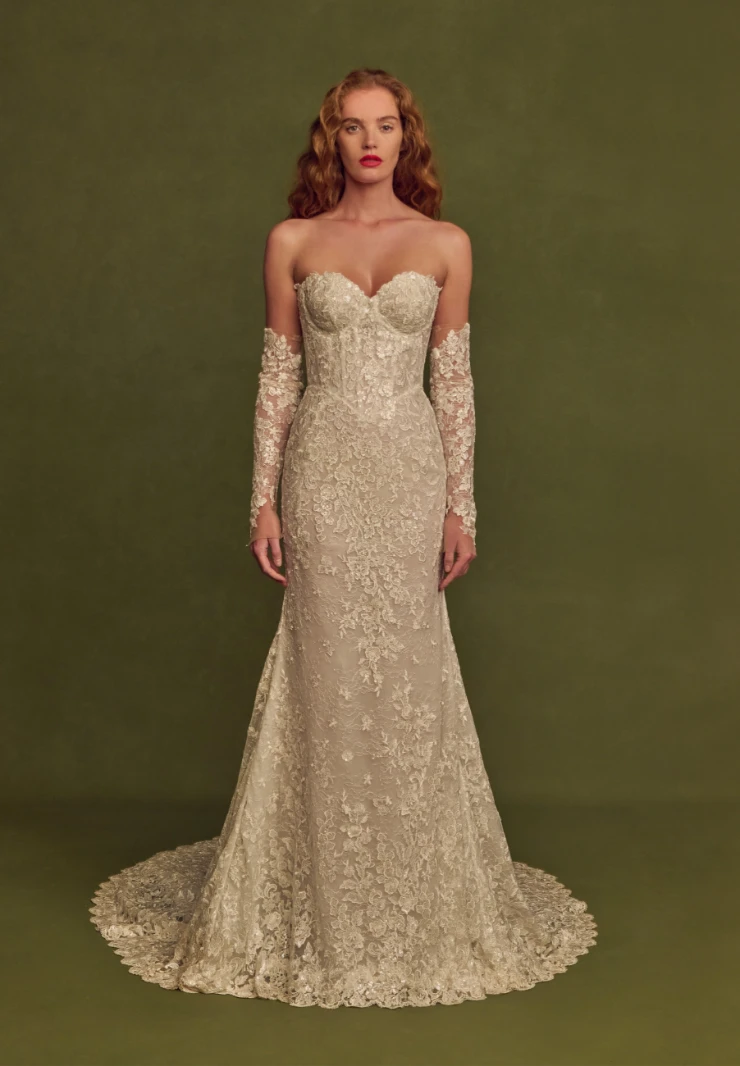 2026 Idan Cohen -2-26 Balık Kesim Straplez Göğüs Dekolteli Gelinlik