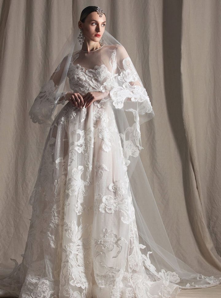 Güpür Bisiklet Yaka Gelinlik