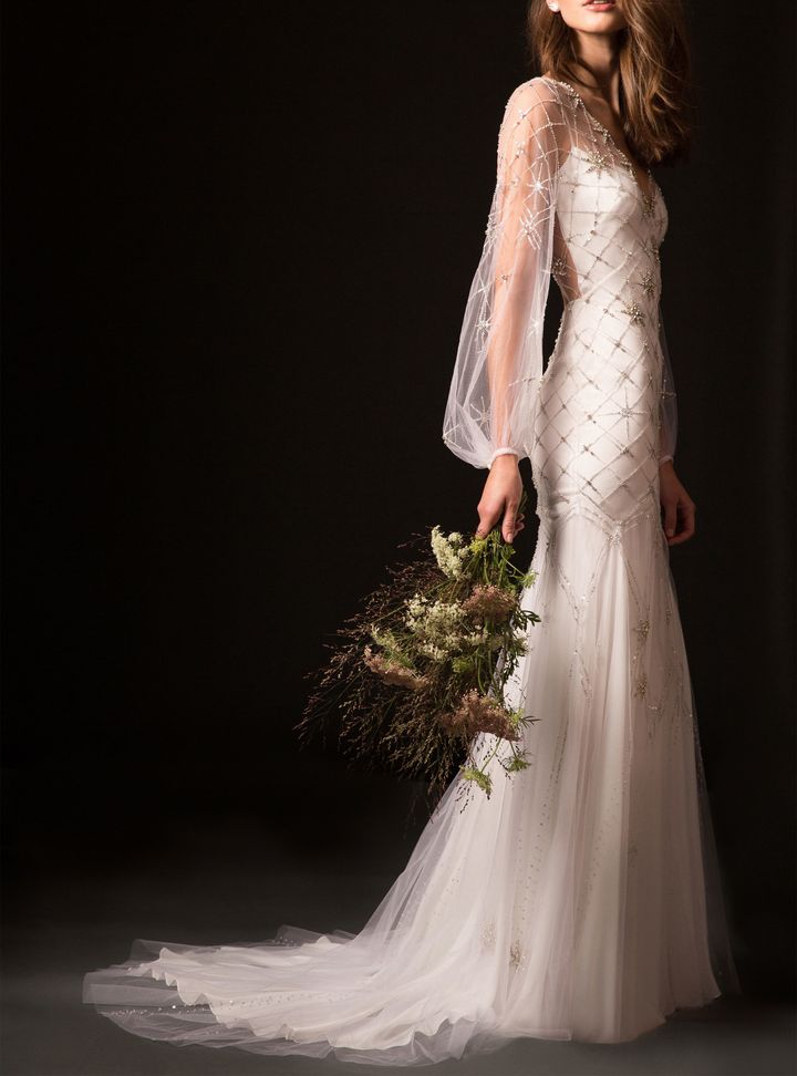 Temperley London Balon Kollu Yarım Balık Kesim Gelinlik