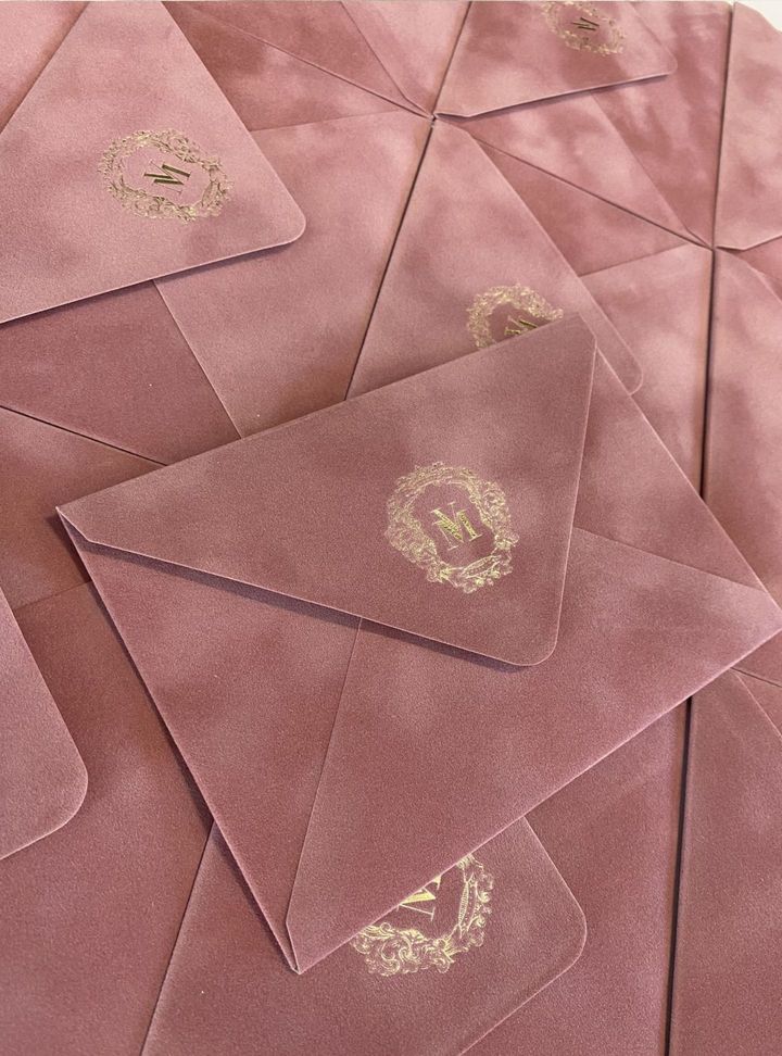 Pembe Kadife Davetiye Kadife Düğün Davetiye